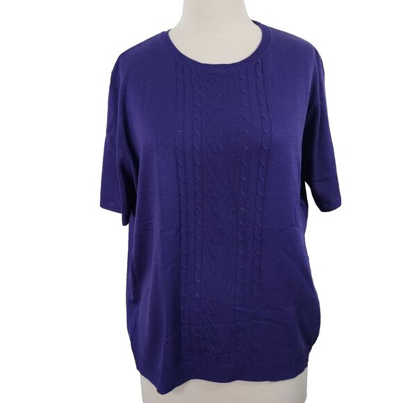 Alfred Dunner Purple Sweater Women’s Size XL Pullover Short Sleeve Acrylic NWT - Picture 1 of 12